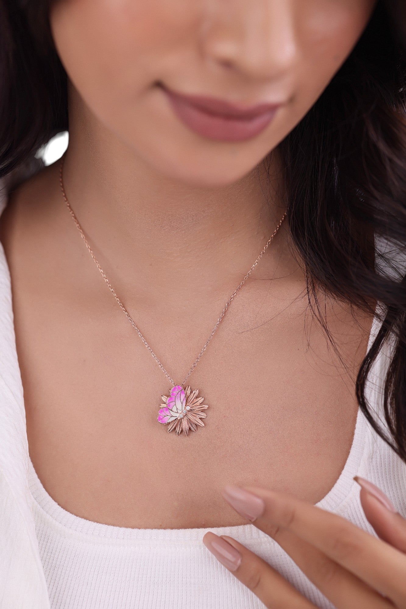 Butterfly Enamel Pendant For Women